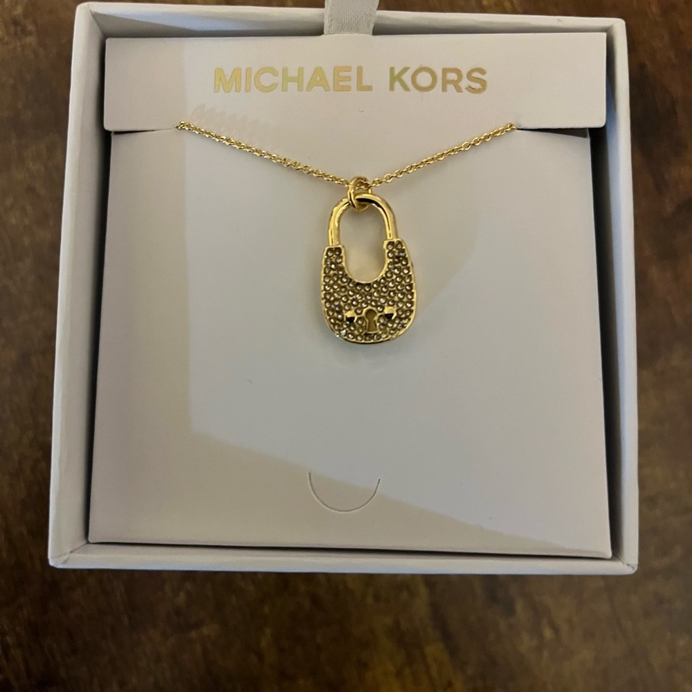 Michael Kors Gold Crystal Padlock Pendant Necklace NWT